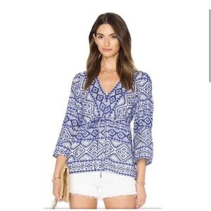 BCBG Orient Blue Covina Embroidered Top XXS
